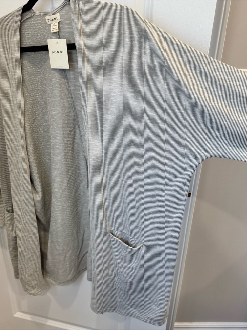 DONNI. Light Gray Ribbed Open-Front Cardigan - Picture 2 of 2